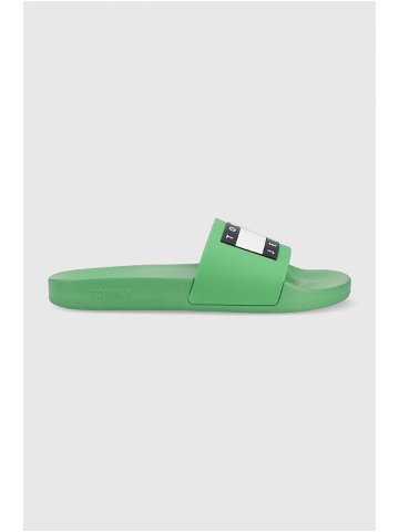Pantofle Tommy Jeans POOL SLIDE ESS pánské zelená barva EM0EM01191