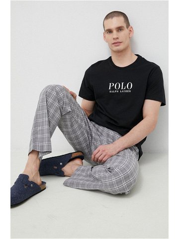 Bavlněné pyžamové tričko Polo Ralph Lauren černá barva s potiskem 714899613