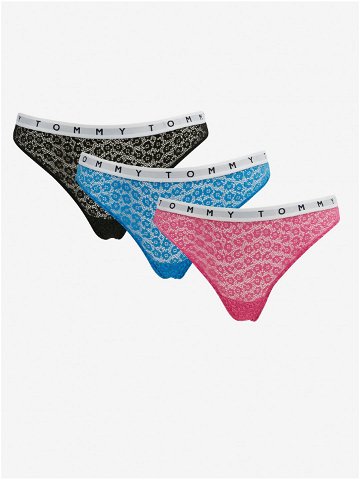 Sada tří dámských krajkových tang v černé modré a růžové barvě Tommy Hilfiger Underwear