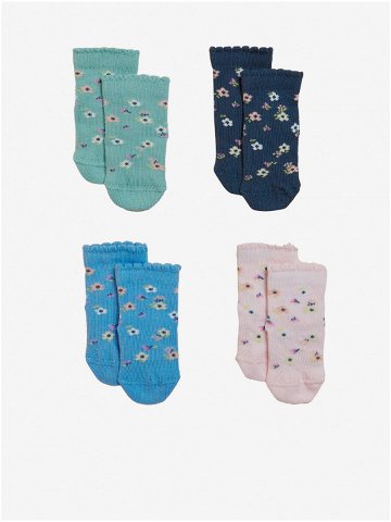 Sada čtyř párů holčičích květovaných ponožek v modré zelené a růžové barvě Marks & Spencer