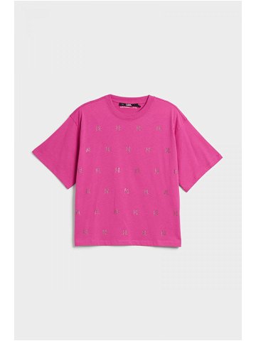 Tričko karl lagerfeld monogram rhinestone t-shirt růžová s