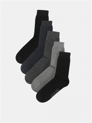 Sada pěti párů pánských ponožek v černé tmavě modré a šedé barvě Jack & Jones Jens
