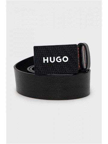 Kožený pásek HUGO pánský černá barva 50480856
