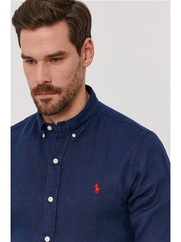 Košile Polo Ralph Lauren pánská tmavomodrá barva slim s límečkem button-down 710829443001