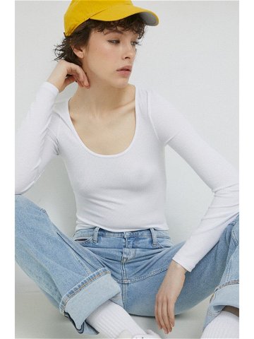 Tričko s dlouhým rukávem Abercrombie & Fitch bílá barva