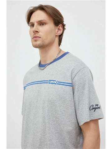 Bavlněné tričko Levi s šedá barva s potiskem