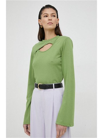 Tričko s dlouhým rukávem Gestuz Anka zelená barva s pologolfem