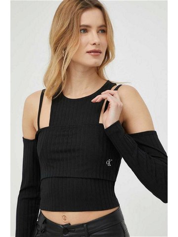 Tričko s dlouhým rukávem Calvin Klein Jeans černá barva cold shoulder