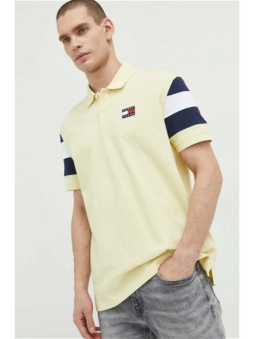 Bavlněné polo tričko Tommy Jeans žlutá barva s aplikací