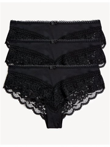 Sada tří dámských brazilských kalhotek s krajkou v černé barvě Marks & Spencer