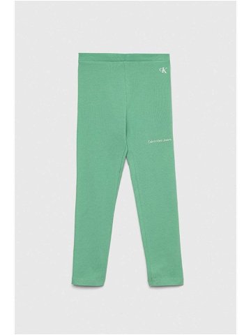 Dětské legíny Calvin Klein Jeans zelená barva s potiskem