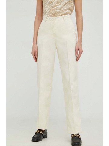 Kalhoty Calvin Klein dámské béžová barva jednoduché high waist