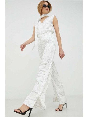 Kalhoty Calvin Klein dámské bílá barva široké high waist