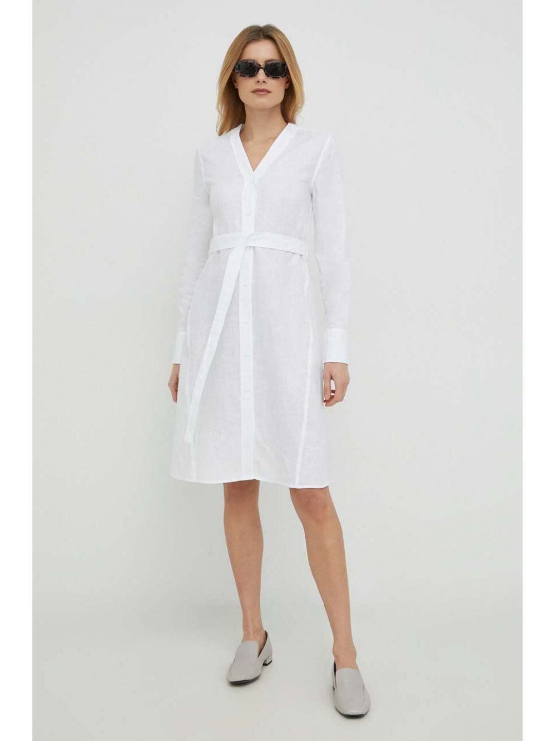 Plátěné šaty Calvin Klein bílá barva mini