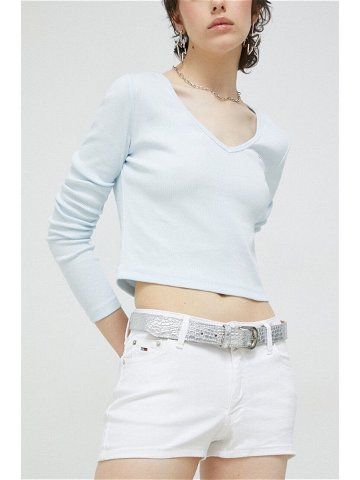 Džínové šortky Tommy Jeans dámské bílá barva hladké medium waist