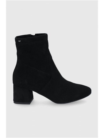 Semišové boty Wojas dámské černá barva na podpatku