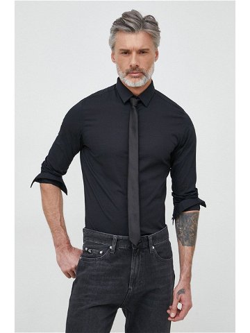 Košile Calvin Klein pánská černá barva slim s klasickým límcem K10K109891