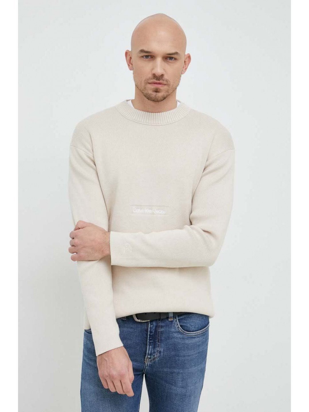 Bavlněný svetr Calvin Klein Jeans béžová barva