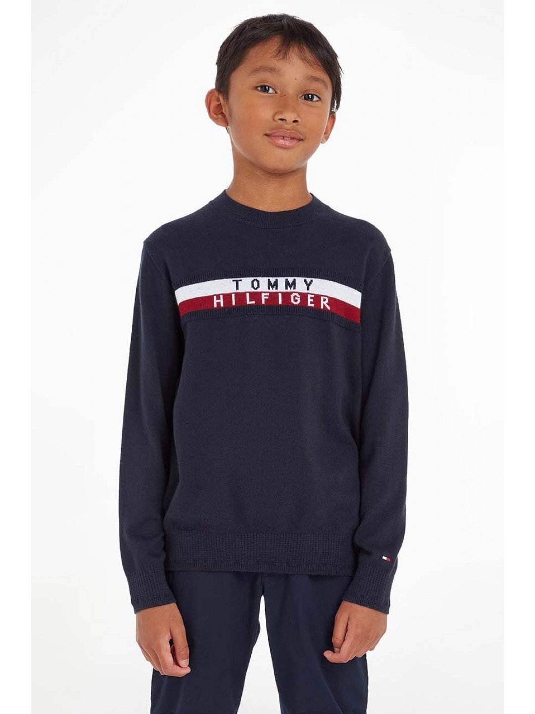 Dětský bavlněný svetr Tommy Hilfiger tmavomodrá barva lehký