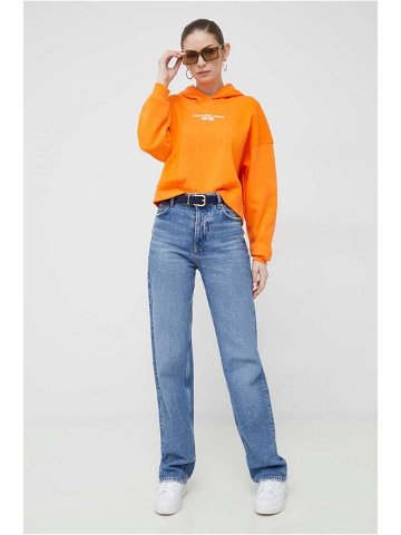 Mikina Calvin Klein Jeans dámská oranžová barva s kapucí s aplikací