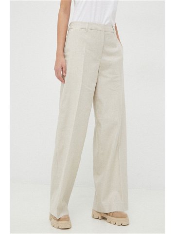 Plátěné kalhoty Calvin Klein béžová barva široké high waist