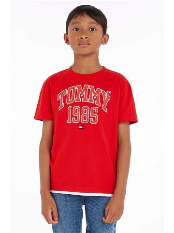 Dětské bavlněné tričko Tommy Hilfiger červená barva s potiskem