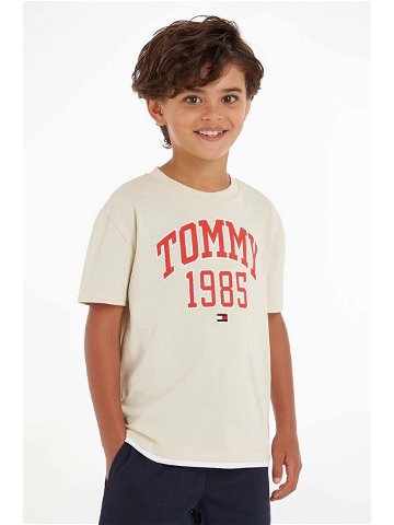 Dětské bavlněné tričko Tommy Hilfiger béžová barva s potiskem