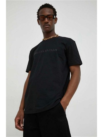 Bavlněné tričko Bruuns Bazaar Gus černá barva s aplikací