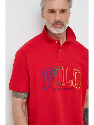 Bavlněné polo tričko Polo Ralph Lauren červená barva s aplikací