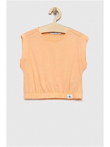 Dětský bavlněný top Calvin Klein Jeans oranžová barva