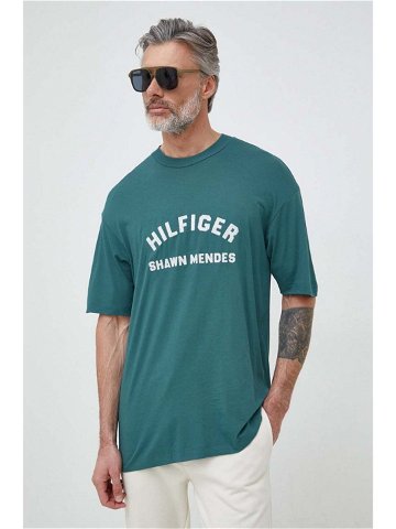 Tričko Tommy Hilfiger x Shawn Mendes tyrkysová barva s potiskem