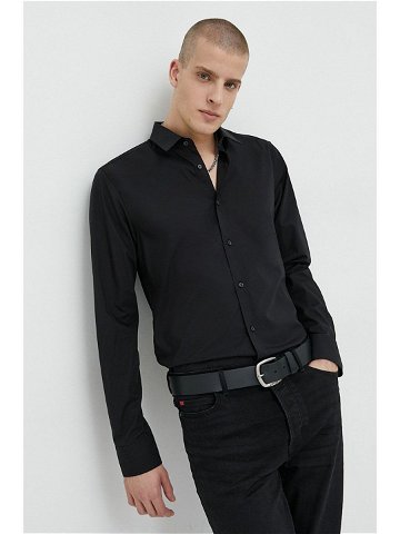 Košile HUGO pánská černá barva slim s klasickým límcem