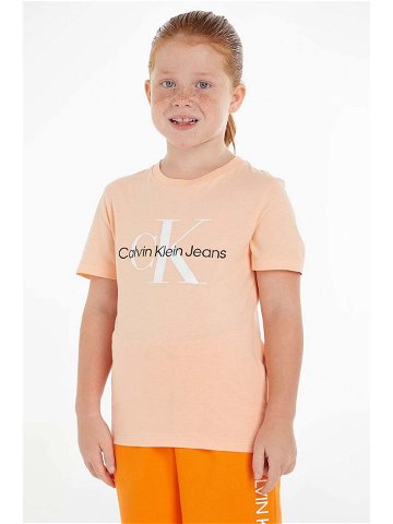 Dětské bavlněné tričko Calvin Klein Jeans oranžová barva s potiskem