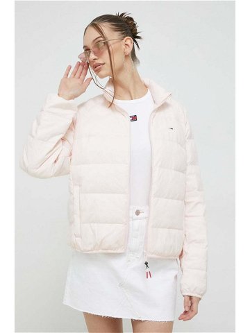 Péřová bunda Tommy Jeans dámská růžová barva přechodná