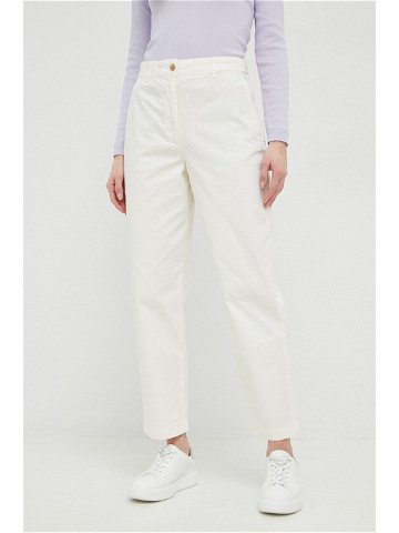 Bavlněné kalhoty Tommy Hilfiger bílá barva jednoduché high waist