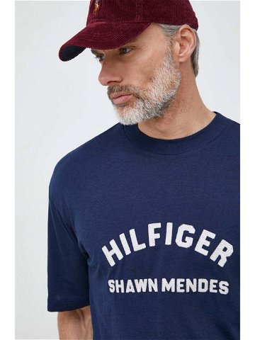 Tričko Tommy Hilfiger x Shawn Mendes tmavomodrá barva s potiskem