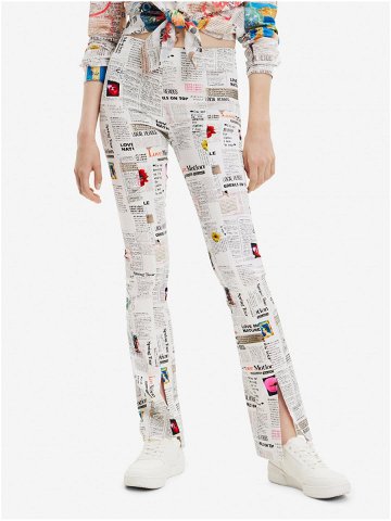 Bílé dámské vzorované kalhoty Desigual Newspaper