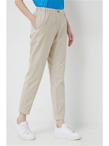 Bavlněné kalhoty Tommy Hilfiger béžová barva jednoduché high waist