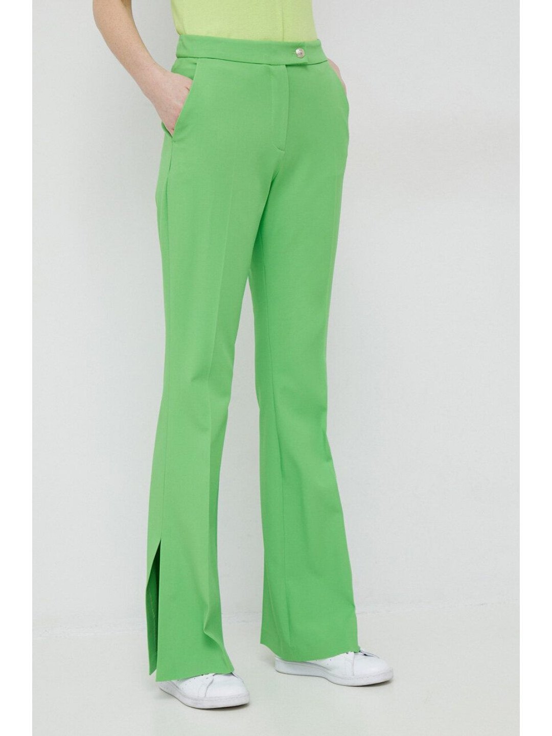 Kalhoty Tommy Hilfiger dámské zelená barva zvony high waist