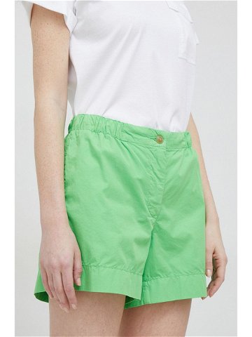 Bavlněné šortky Tommy Hilfiger zelená barva hladké high waist