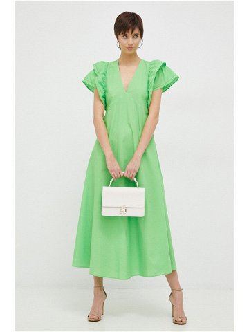 Bavlněné šaty Tommy Hilfiger zelená barva maxi
