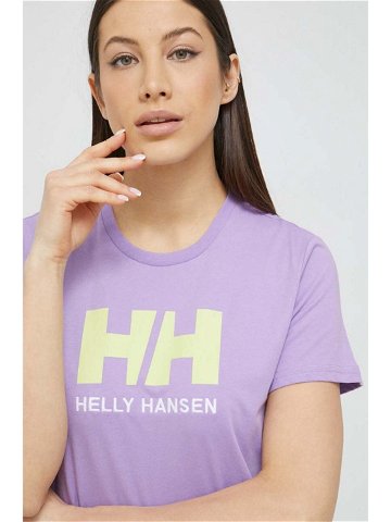 Bavlněné tričko Helly Hansen fialová barva 34112-001