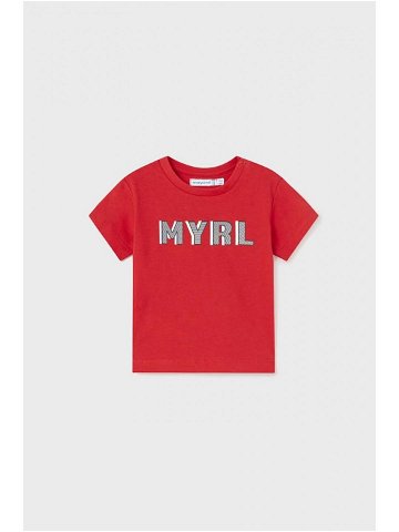 Dětské bavlněné tričko Mayoral červená barva s potiskem