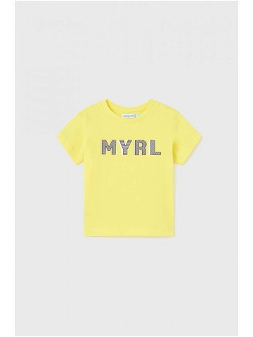 Dětské bavlněné tričko Mayoral žlutá barva s potiskem