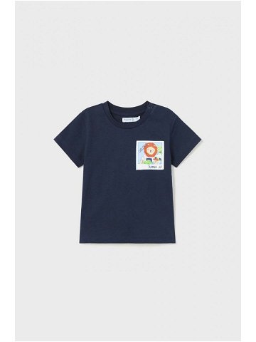 Bavlněné dětské tričko Mayoral tmavomodrá barva s potiskem