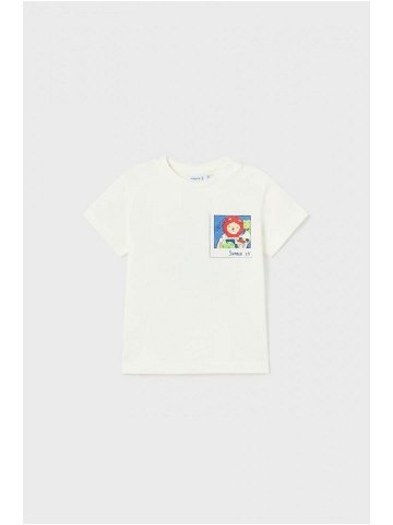 Bavlněné dětské tričko Mayoral bílá barva s potiskem