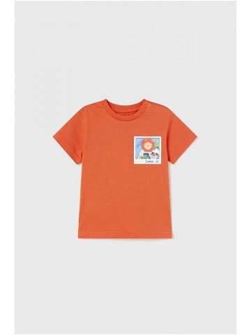 Bavlněné dětské tričko Mayoral oranžová barva s potiskem