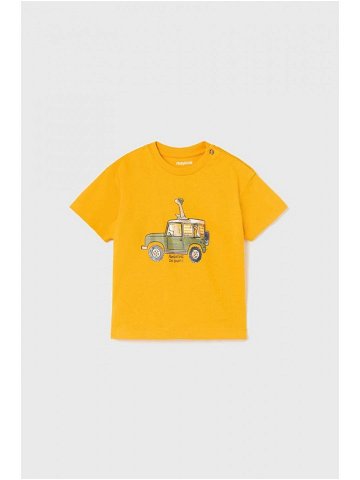 Bavlněné dětské tričko Mayoral žlutá barva s potiskem
