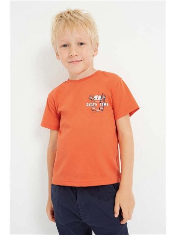 Dětské bavlněné tričko Mayoral oranžová barva s potiskem