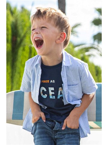 Dětské bavlněné tričko Mayoral tmavomodrá barva s potiskem